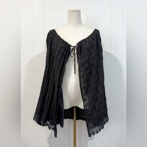 Johnny Was Black Embroidered Cupra Rayon Open-Front Cape Cardigan Jacket Large